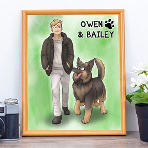 Unique Modern Birthday Gift For Brother, Funny Cartoon Portrait Of Pet Owner And Dog, Sentimental Personal Present For Him, Cool Quirky Idea