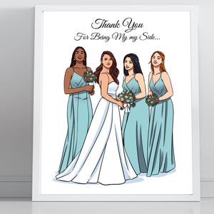 Bridal Party Portrait - Bridesmaid Wedding Favor, Hen Party Gift, Custom Cartoon Illustration, Just Married, Team Bride, Marriage Keepsake