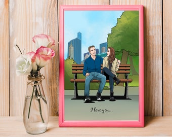 Retrato de casal a partir de foto, ilustração de amor personalizada, presente, arte romântica para relacionamento, aniversário de namoro, namorado
