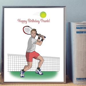 Handgezeichnetes Cartoon-Tennis-Porträt, Geburtstagsgeschenk nach Maß für Freund, Typ, der Sport liebt, Mann, der nichts will, ein bedeutungsvolles Geschenk