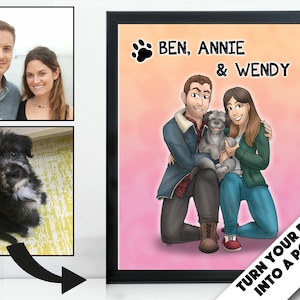 Personalized Couple Portrait With Pets, Custom Anniversary Gift Husband Boyfriend, Pet Owner Present, Cat Dog Horse, Relationship Keepsake