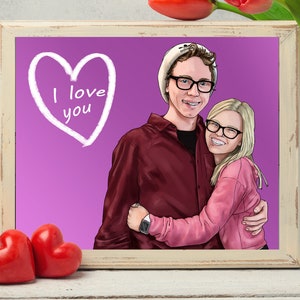 Benutzerdefinierte Paar Porträt, romantisch Ich liebe dich Geschenk Ehemann Freund, personalisierte Jahrestag Cartoon Zeichnung, Beziehung Andenken