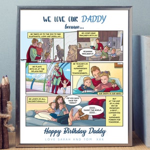 カスタム漫画ストーリー、子供からスーパーヒーローのお父さんへの面白い誕生日プレゼント、何も欲しくない夫がすべてを持っている、面白いオタクのサプライズ