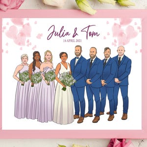 Ritratto di matrimonio personalizzato della sposa e dello sposo, bomboniere per testimoni dello sposo e delle damigelle, ringraziamento di matrimonio unico, disegnato da foto, design unico nel suo genere