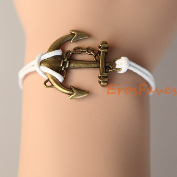 Items similar to bracelet,white bracelet,bronze Anchor bracelet