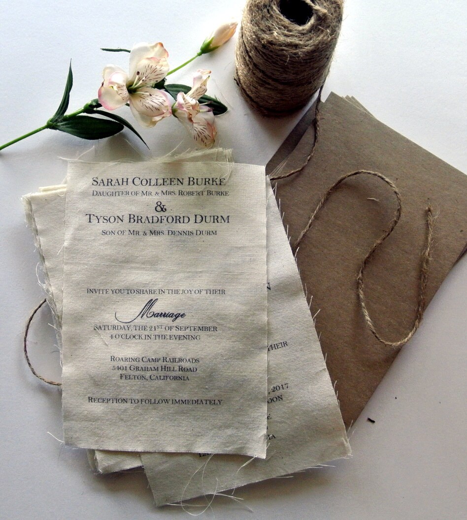 DIY Rustic Spring Bohemian Fabric Wedding Invitation DIY Kit Etsy