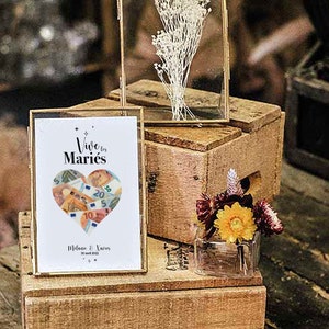 Einzigartiges Hochzeitsgeschenk: Set aus gelochten Herzpostern + Karte des Sternenhimmels = elegante und personalisierte Urnen-Geschenktüte