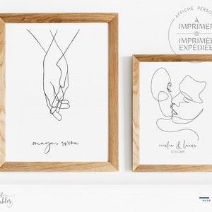 Póster manos entrelazadas y nombres de pareja caligrafiados o beso de amor Póster Nombres de pareja, Póster de amor, regalo de pareja