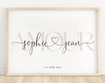 Poster names intertwined with heart - Couple poster, Couple name poster, love poster, valentine poster