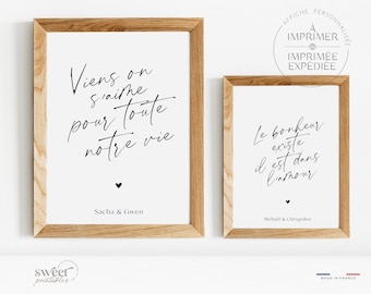 Affiche citation amour calligraphiée – citation à personnaliser, cadeau fête des mères