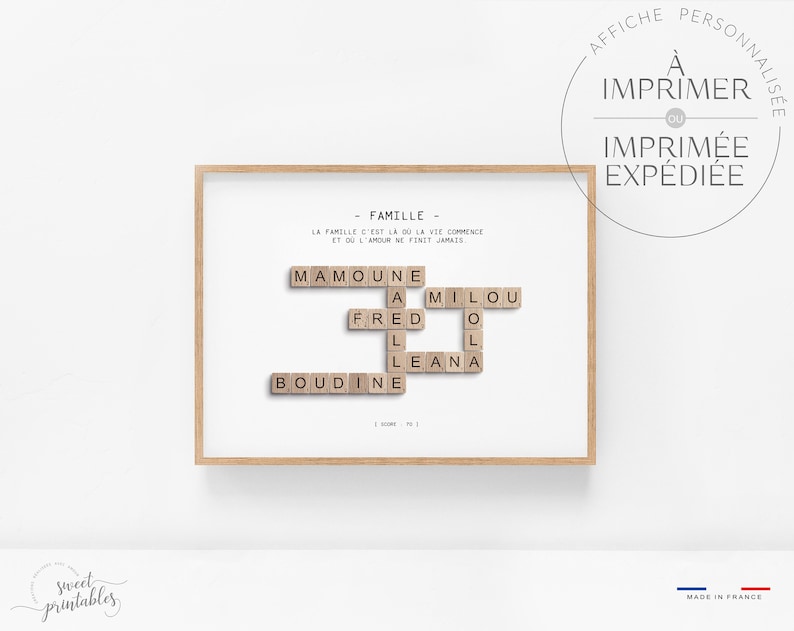 Affiche mots mêlés, type scrabble, mots croisés Idéal Couple, Famille, Amis Cadeau famille, cadeau amis, cadeau fête grand-mère image 4