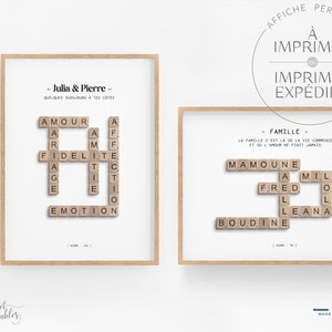 Affiche mots mêlés, type scrabble, mots croisés - Idéal Couple, Famille, Amis Cadeau famille, cadeau amis, cadeau fête grand-mère