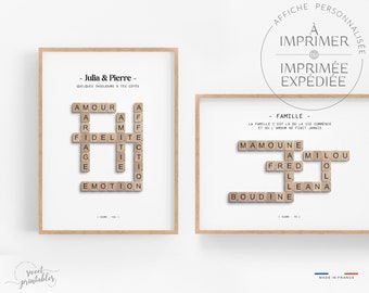 100% personalized crossword scrabble poster - Ideal for Couples, Families, Friends. Valentine's Day gift, grandparents