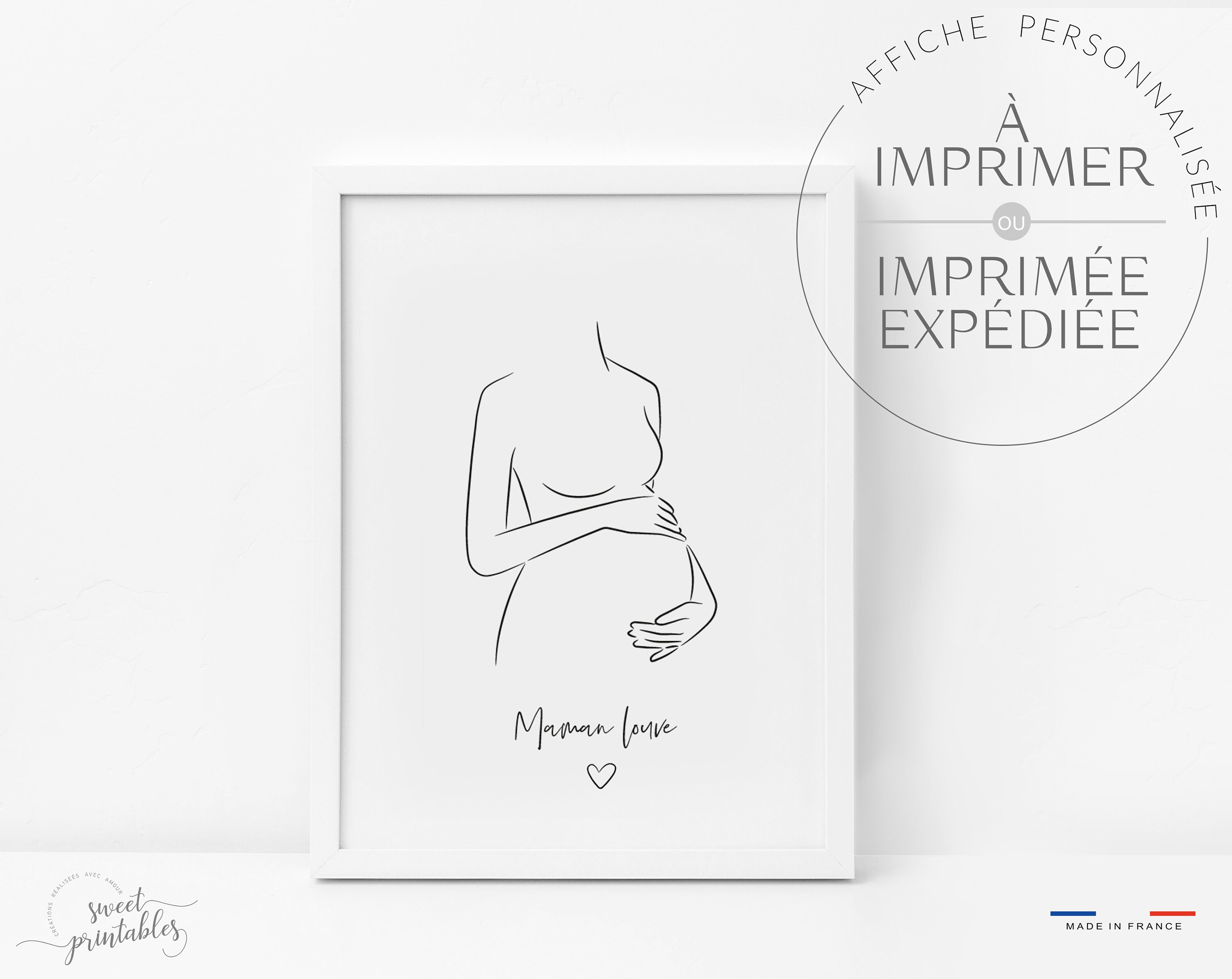 Affiche Femme Enceinte - Affiche Couple, Bébé à Venir, Love Cadeau Fête Des Mères