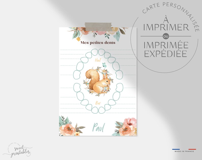 Carte "mes petites dents" Carte quenottes, carte dent de bébé, carte premières dents 1 - Version Garçon