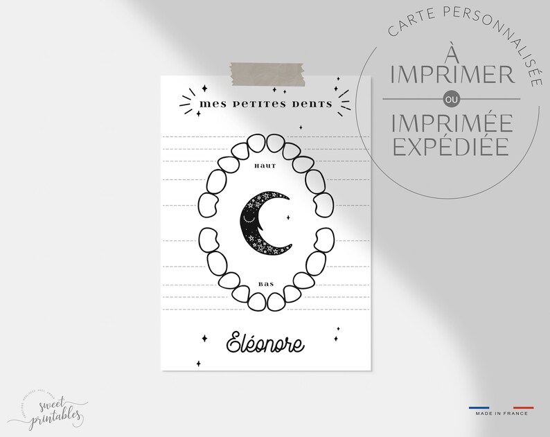 Carte "mes petites dents" Carte quenottes, carte dent de bébé, carte premières dents 3 - Moderne noire