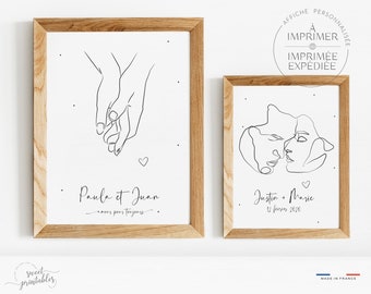 Affiche couple calligraphie illustration romantique tendresse ou mains enlacées – Affiche Couple, Affiche Prénoms couple