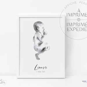Acquerello nascita bimbo – da personalizzare – Linea, Schizzo. Poster per bambini contemporanei.