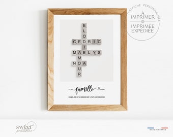 100% personalized crossword scrabble poster - Ideal for Couples, Families, Friends. Valentine's Day gift, grandparents