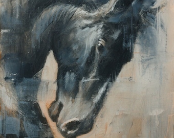 Black Horse Fine Art Portrait. Original Painting by JOHN SILVER. B.A. 16 x 12 inches.