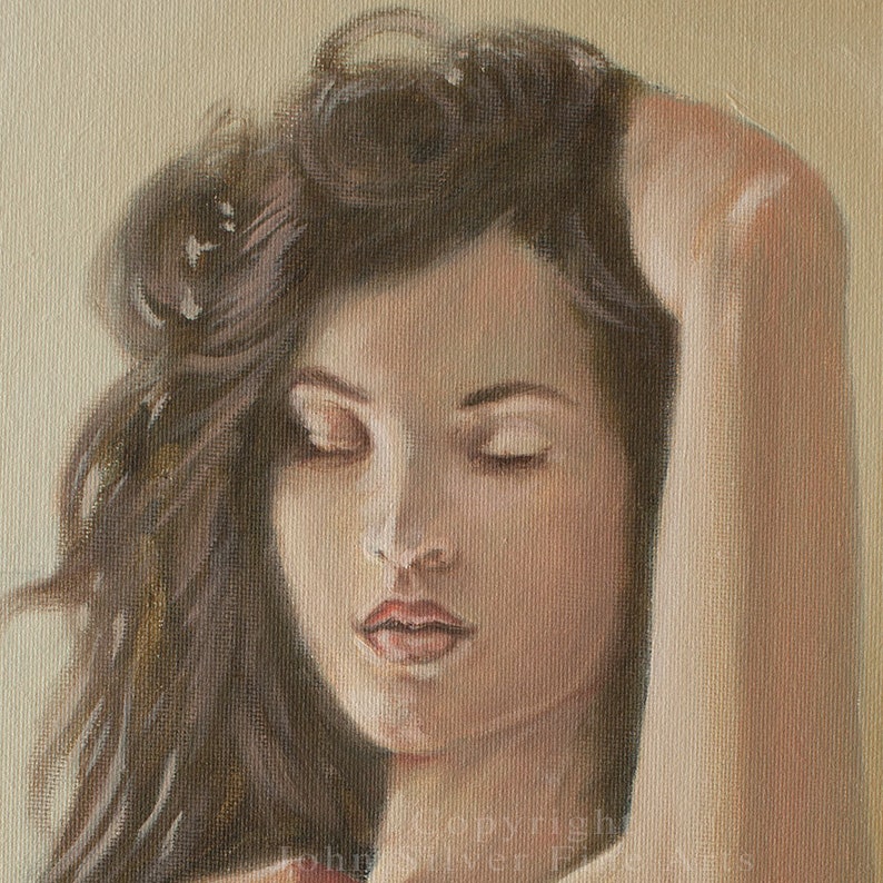Mature Erotic Nude Female Art Sensual Nude Portrait Original Oil Painting by JOHN SILVER. 14 X