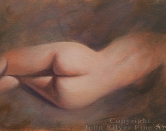 Original Painting - Mature Erotic Nude Female Art - Sensual Nude Portrait - by Award Winning UK Artist JOHN SILVER. B.A. 14 x 10 inch