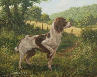 Springer Spaniel Dog Classical Portrait. Original Oil Painting by UK artist JOHN SILVER B.A. 50 x 40 cm On Stretched Canvas.