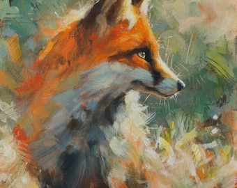 Fox Portrait. Original Painting by UK artist JOHN SILVER. B.A. On 16 x 12 inch Canvas Panel.