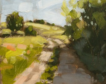 Countryside Shadows. Original Contemporary Fine Art Painting by JOHN SILVER. 8 x 8 inch on Canvas panel