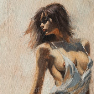 Original Acrylic Painting Mature Erotic Nude Female Art Sensual Nude Portrait by UK Artist JOHN SILVER 10 x 8 inches image 2