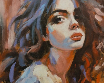 Original Contemporary Painting - Figurative Female Portrait - by JOHN SILVER. B.A. 12 x 12 inch