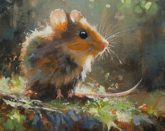 Field Mouse Portrait. Original Painting by UK Artist JOHN SILVER. On Canvas Panel. 10 x 10 inch