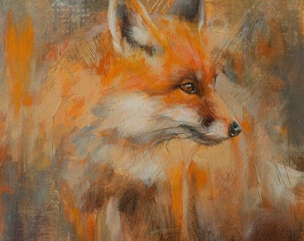 Fox Portrait. Original Painting by UK artist JOHN SILVER. B.A. On 16 x 12 inch Canvas Panel.