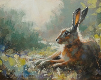 Hare in Landscape Portrait Original Fine Art Painting 16 x 12 inch on Canvas Panel. By JOHN SILVER. B.A.