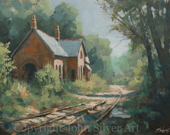 Disused Railway Landscape Original Contemporary Fine Art Painting. 16 x 12 inch on Canvas panel by John Silver BA