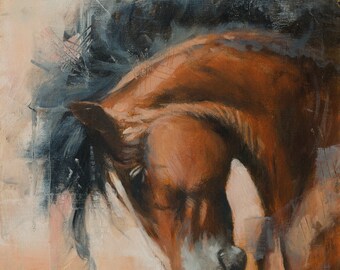 Horse Portrait. Original Contemporary Fine Art Painting 16 x 12 inch On Canvas Panel. By JOHN SILVER. B.A.