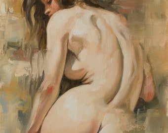 Original Acrylic Painting - Mature Erotic Nude Female Art - Sensual Nude Portrait - by UK Artist JOHN SILVER 16 x 12 inches