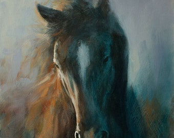 Stunning Horse Portrait. Original Contemporary Fine Art Painting by JOHN SILVER. B.A. 16 x 12 inch On Canvas Panel.