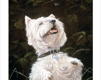 West Highland Terrier "To Bee or not to Bee!" Limited Edition Print. Personally signed and numbered by JOHN SILVER. jsfa009