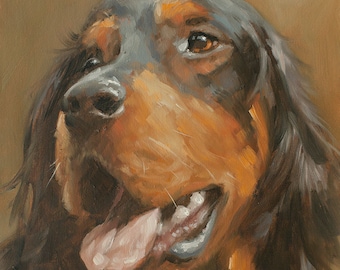 Gordon Setter Dog Portrait. Original Oil Painting by UK artist JOHN SILVER! 10 x 12 inch On Canvas Panel