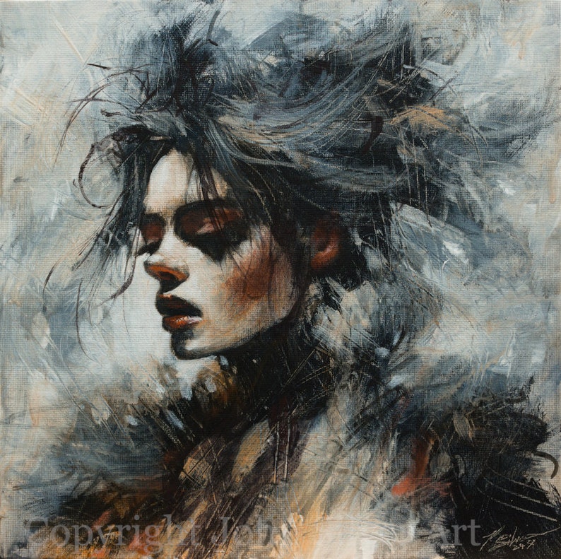 Beautiful Gothic Female Portrait Original Contemporary Painting by JOHN SILVER. B.A. 10 x 10 inch image 1