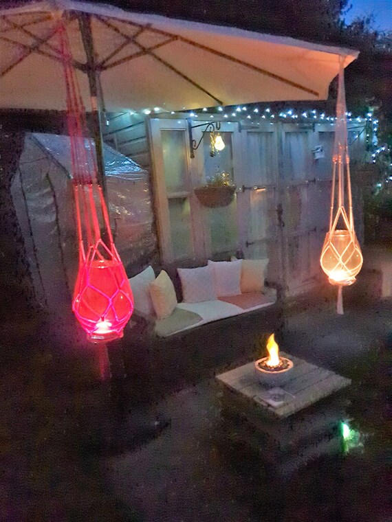 Macrame Hurricane Vase Indoor Or Outdoor Hanging Lights