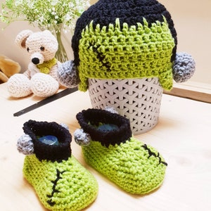 Halloween Pumpkin Squash or Frankenstein Beanie Hat and booties image 5