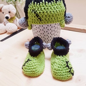 Halloween Pumpkin Squash or Frankenstein Beanie Hat and booties image 6