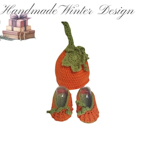 Halloween Pumpkin Squash or Frankenstein Beanie Hat and booties image 1