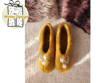 Childrens Moon and Stars Slippers, Kids Slippers, Wool Slippers