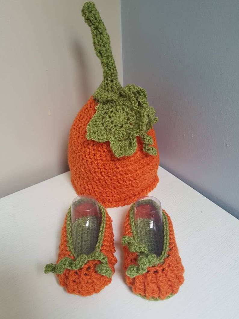 Halloween Pumpkin Squash or Frankenstein Beanie Hat and booties image 2