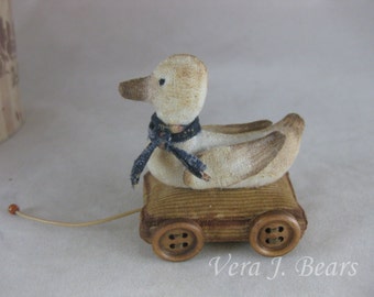 Made to order . Miniature Artist Little Duck Pull toy for Bear or Doll Blythe Handmade by Vera J.Bears