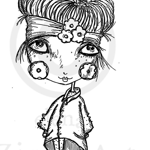 Girl and flower digi stamp