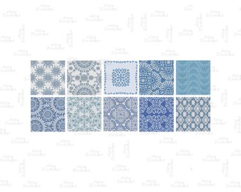 Ten 5 x 5” patterned papers - The blue collection